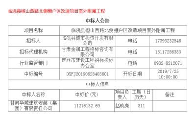 【標訊】公司中標臨洮縣椒山西路北側棚戶區改造項目室外附屬工程