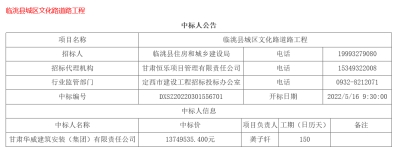 【中標(biāo)公告】公司中標(biāo)臨洮縣城區(qū)文化路道路工程